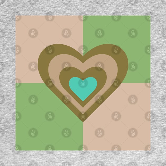 LOVE HEARTS CHECKERBOARD Retro Alt Valentines in Olive Sand Turquoise on Cream Green Geometric Grid - UnBlink Studio by Jackie Tahara by UnBlink Studio by Jackie Tahara